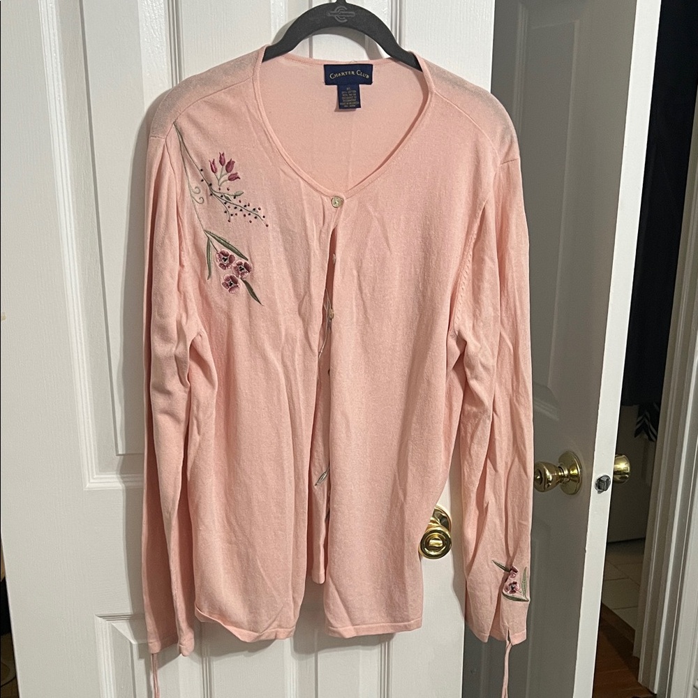 Charter Club Pink Cardigan with Floral Details